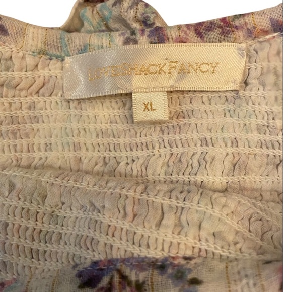 LoveShackFancy Smocked Saba Crop Top Floral Ruffle Blouse White Purple Size XL - Picture 5 of 9